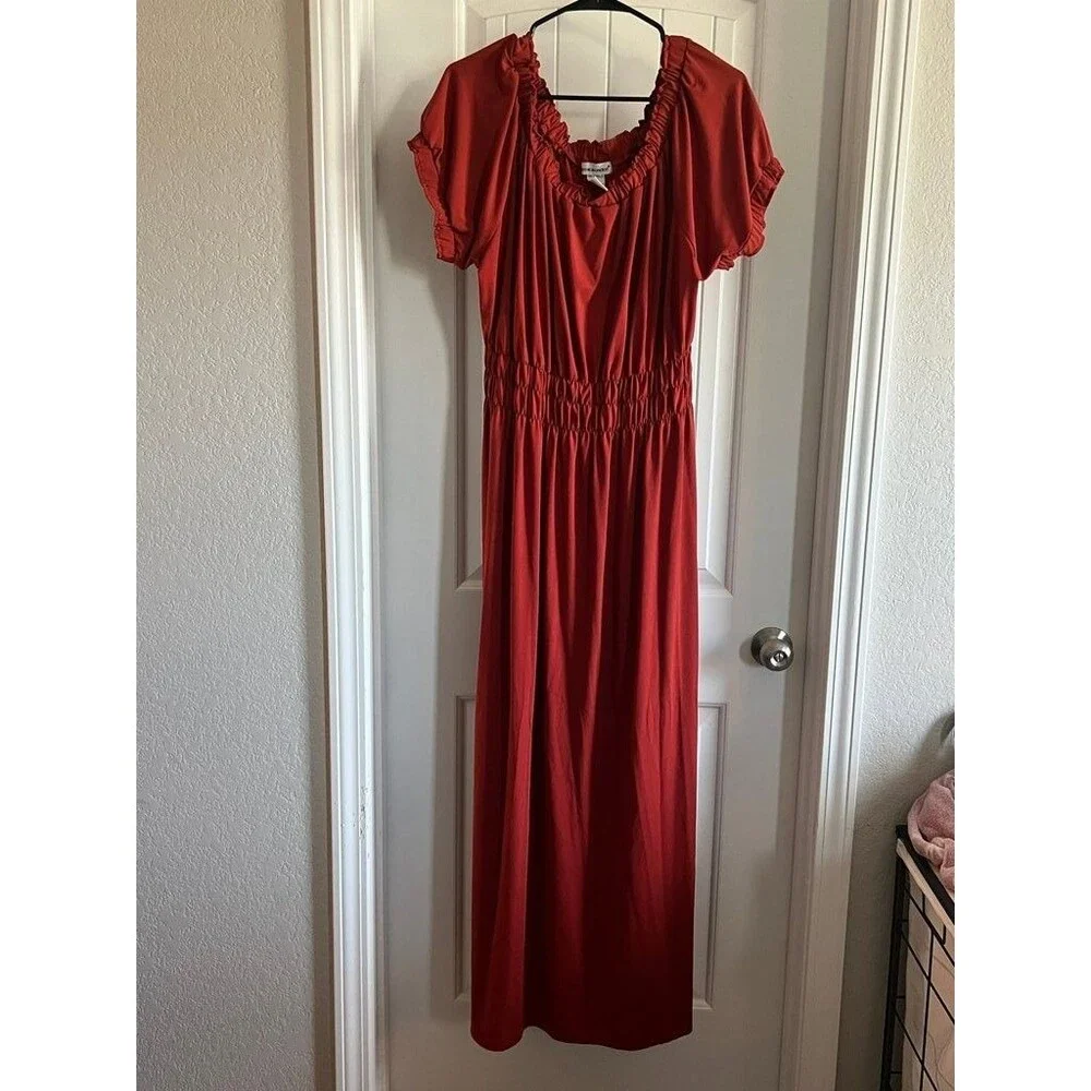 Jessica London Red Maxi Dress with Ruffled Sleeves